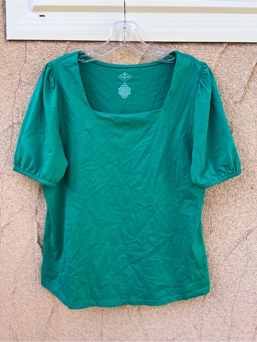 St. John's Bay Emerald Square-Neck Puff Sleeve Top